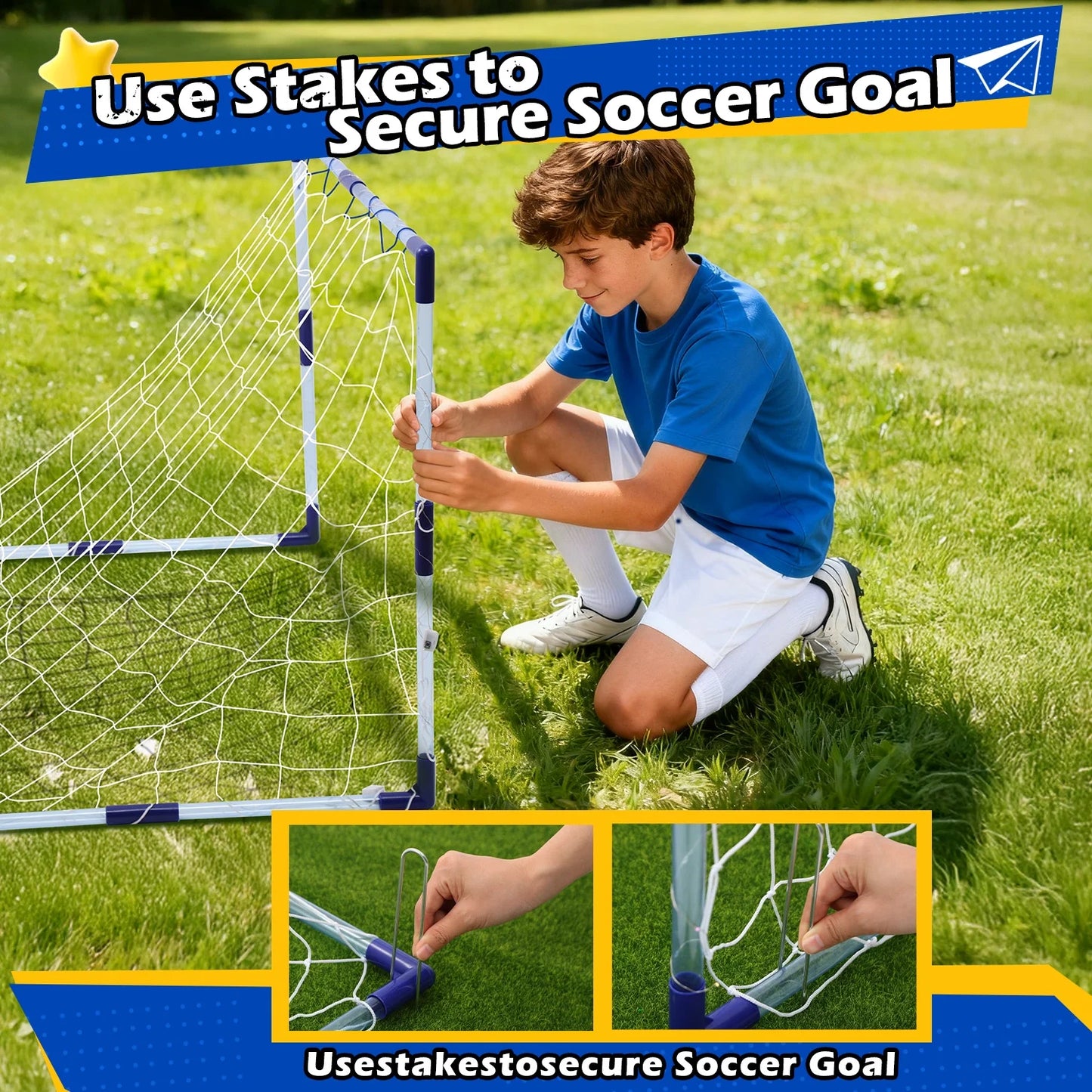 Light-Up Kids Soccer Goal Set for Backyard, Soccer Ball Game Toys with 2 Soccer Balls & 3 Cones, Outdoor Sports Game for Toddler Boys Girls