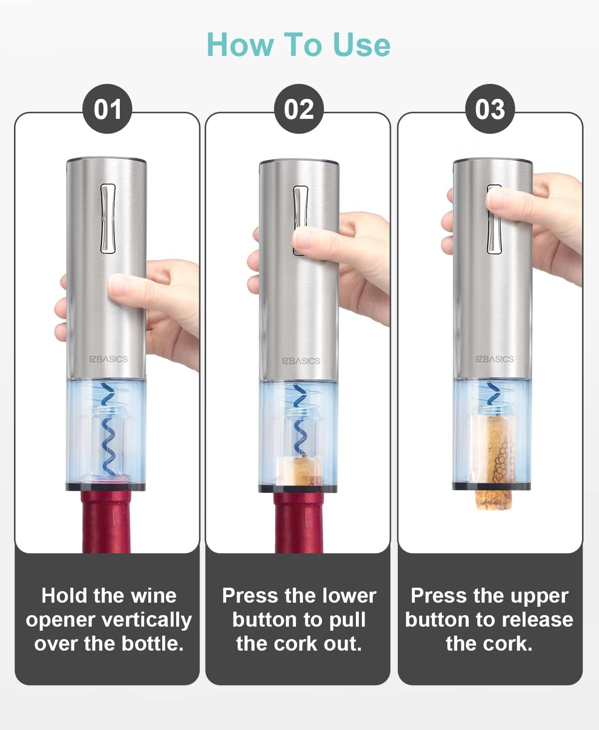 Automatic Electric Wine Opener Kit – Rechargeable Bottle Opener with Foil Cutter, Aerator Pourer & Wine Preserver Stopper- Silver