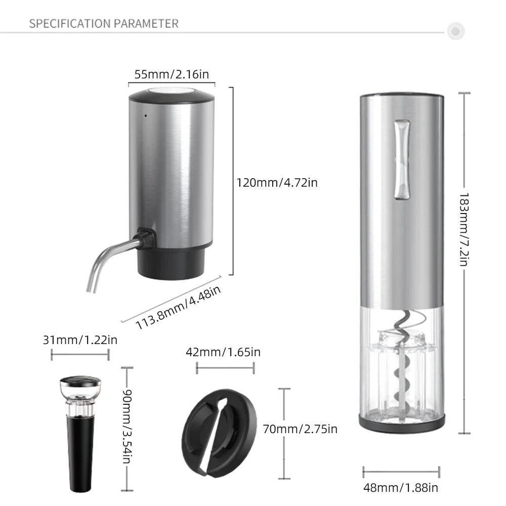 All-in-One Wine Opener Set – USB-C Rechargeable Corkscrew, Aerator, Vacuum Stoppers & Foil Cutter