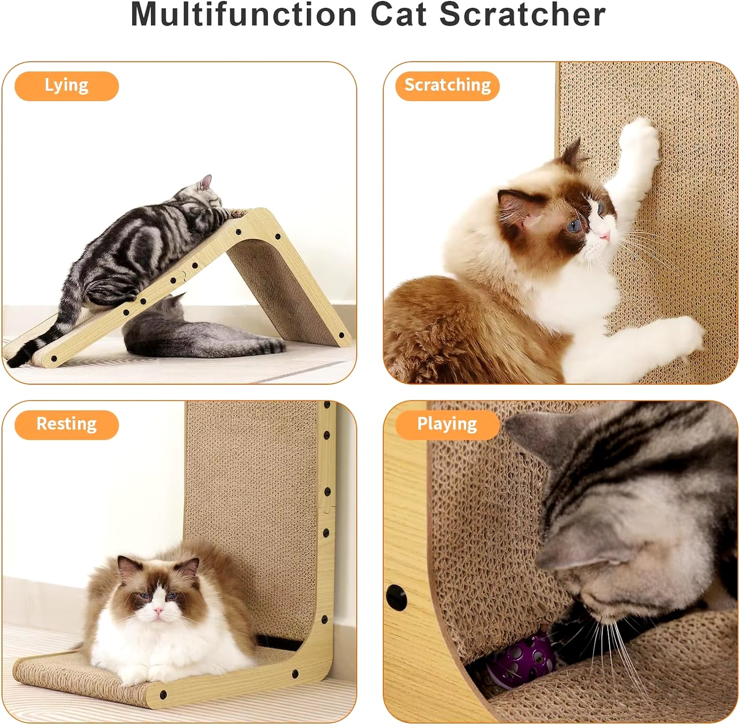 L-Shaped Cat Scratcher – 23.6 Inch Cardboard Scratch Pad for Indoor Cats, Durable Furniture Protector