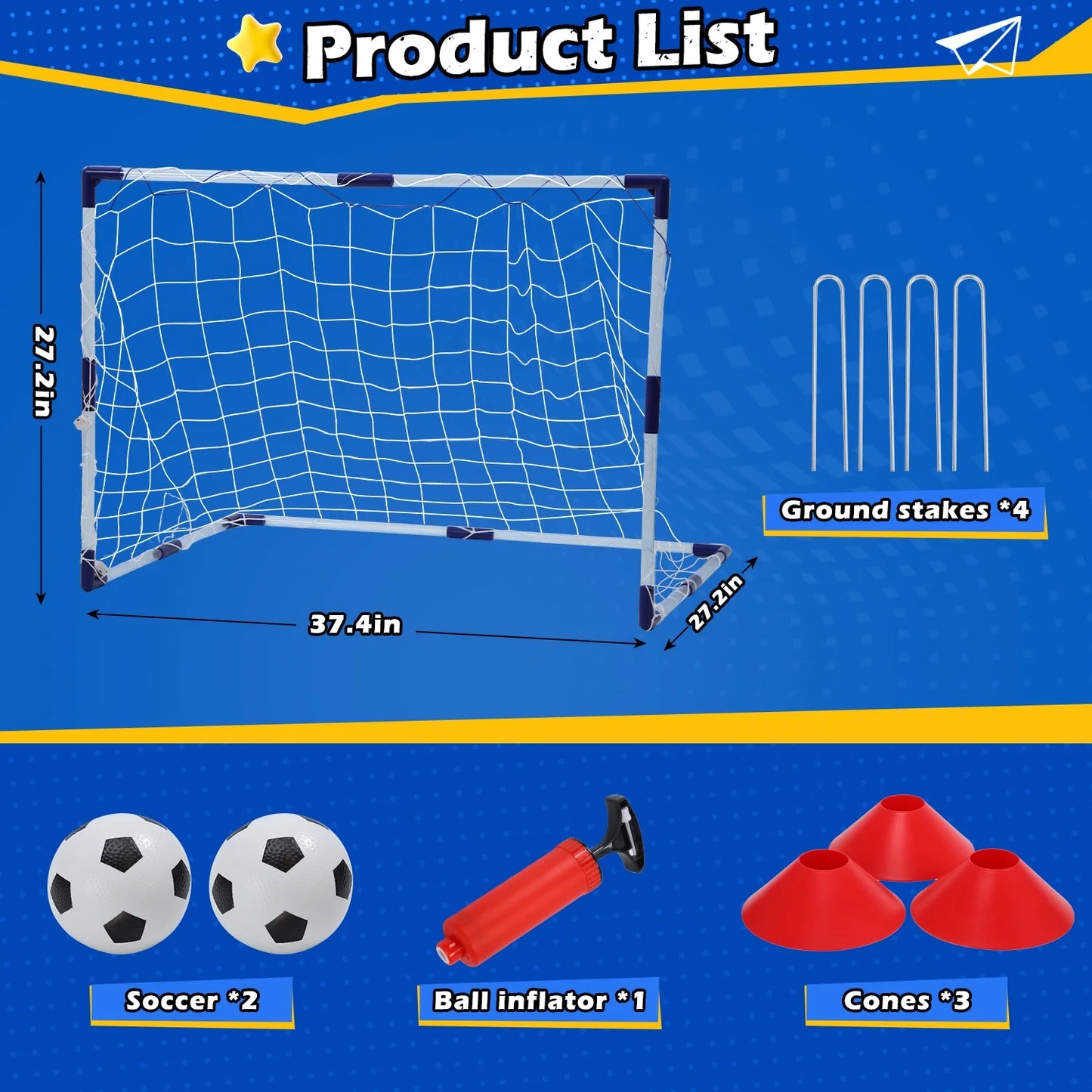 Light-Up Kids Soccer Goal Set for Backyard, Soccer Ball Game Toys with 2 Soccer Balls & 3 Cones, Outdoor Sports Game for Toddler Boys Girls