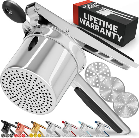 Heavy Duty Potato Ricer with 3 Discs β Stainless Steel Masher for Smooth, Fluffy Potatoes & Veggies (15oz)