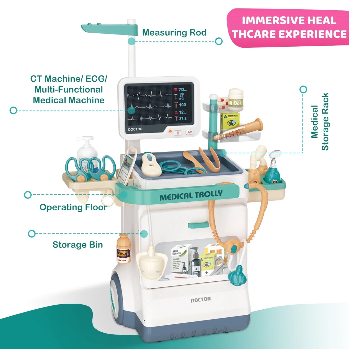Kids Doctor Play Set with Rolling Medical Cart β 26-Piece Pretend Play Kit