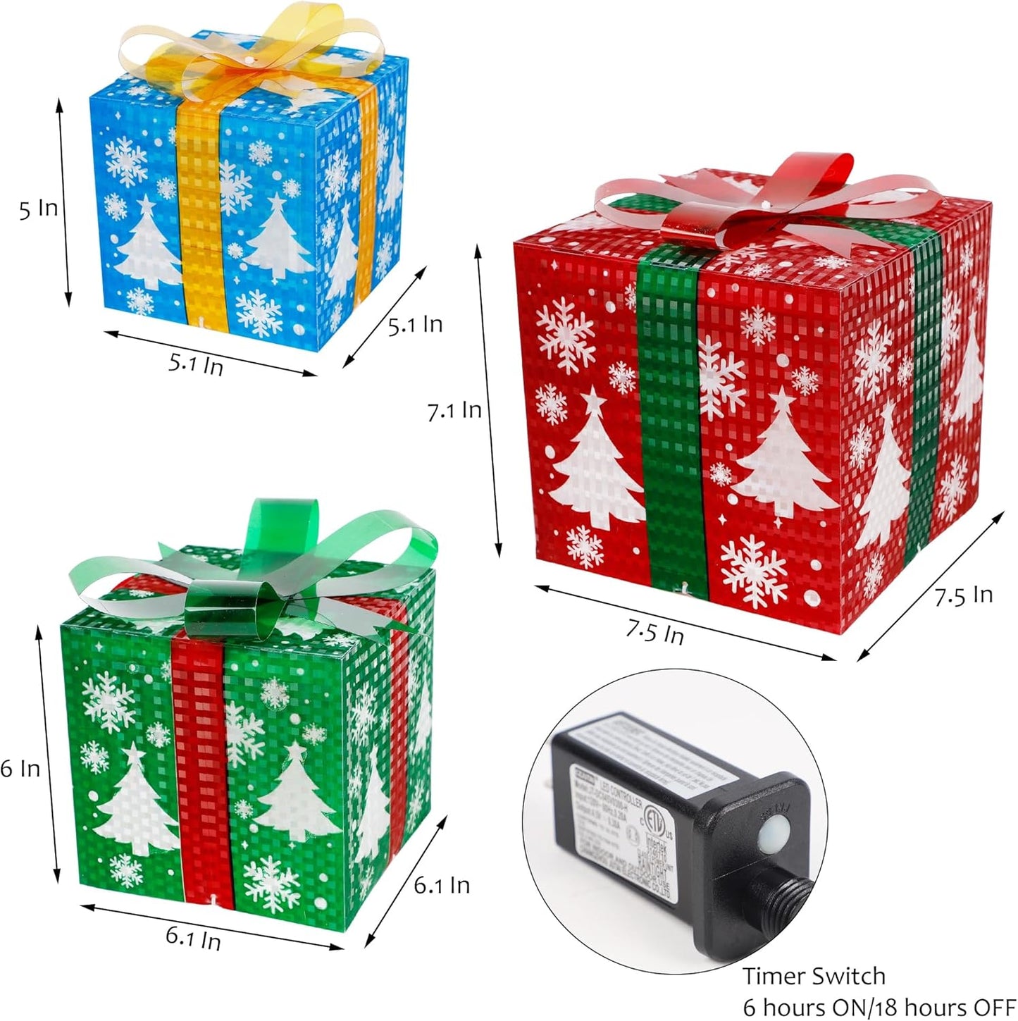Set of 3 Lighted Christmas Gift Boxes – 60 LED Snowflake Design for Indoor & Outdoor Holiday Décor