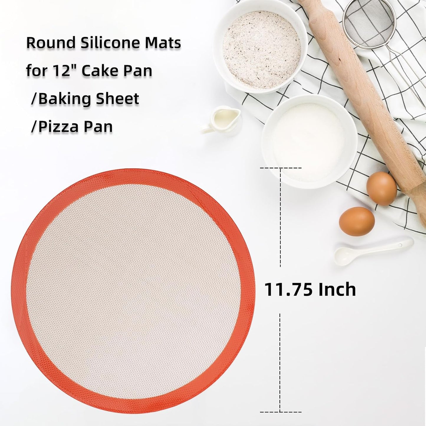 Round Silicone Baking Mat – 12 Inch Non-Stick Reusable Liner for Pizza, Dough, Cake & Air Fryer (2 Pack)