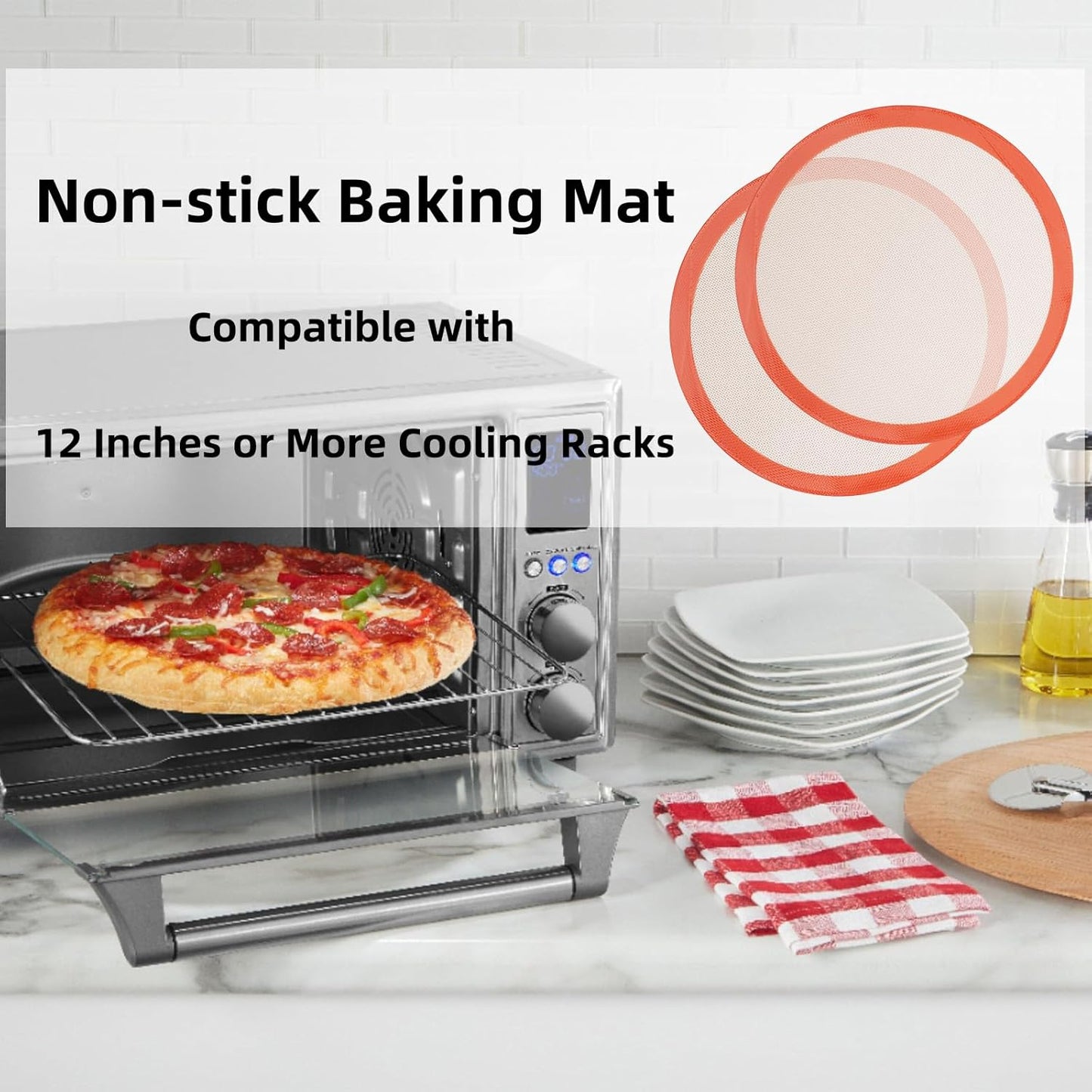 Round Silicone Baking Mat – 12 Inch Non-Stick Reusable Liner for Pizza, Dough, Cake & Air Fryer (2 Pack)