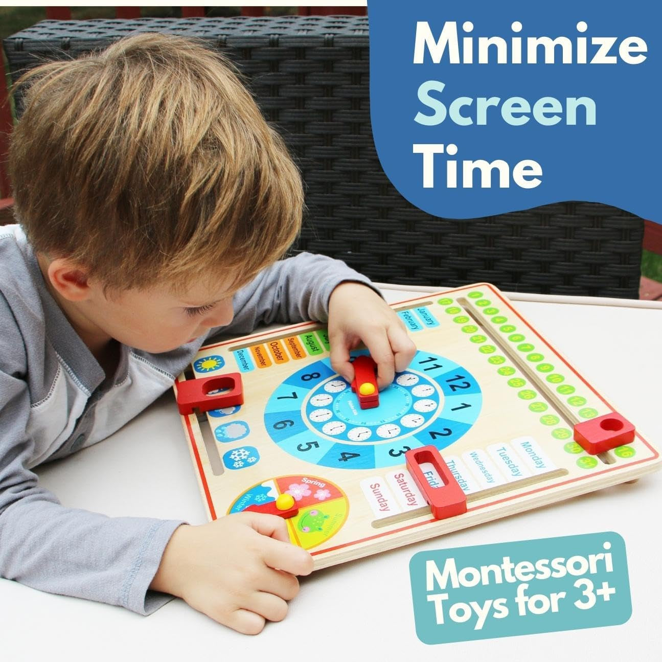 Montessori Wooden Calendar & Clock – Educational Busy Board Toy for Toddlers 3–4 Years | Preschool Learning Gift for Boys & Girls