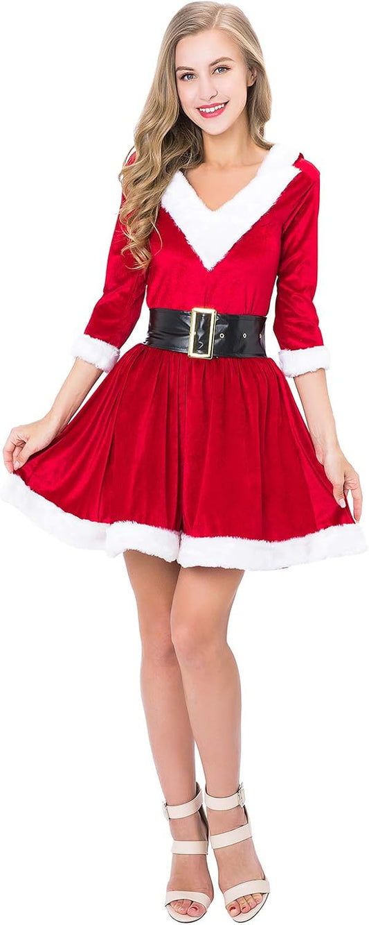 Mrs. Claus Santa Dress – 2-Piece Women’s Christmas Red Velvet Costume Outfit