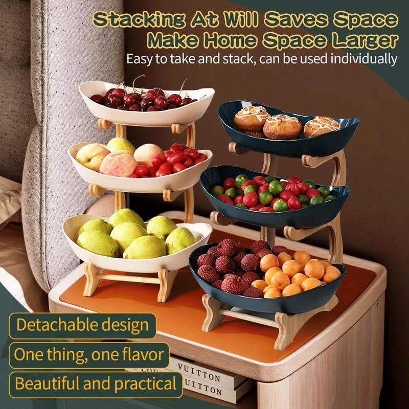 3-Tier Bamboo Fruit Basket Stand – Large Capacity Countertop Storage Rack for Fruit, Snacks, Bread & Candy