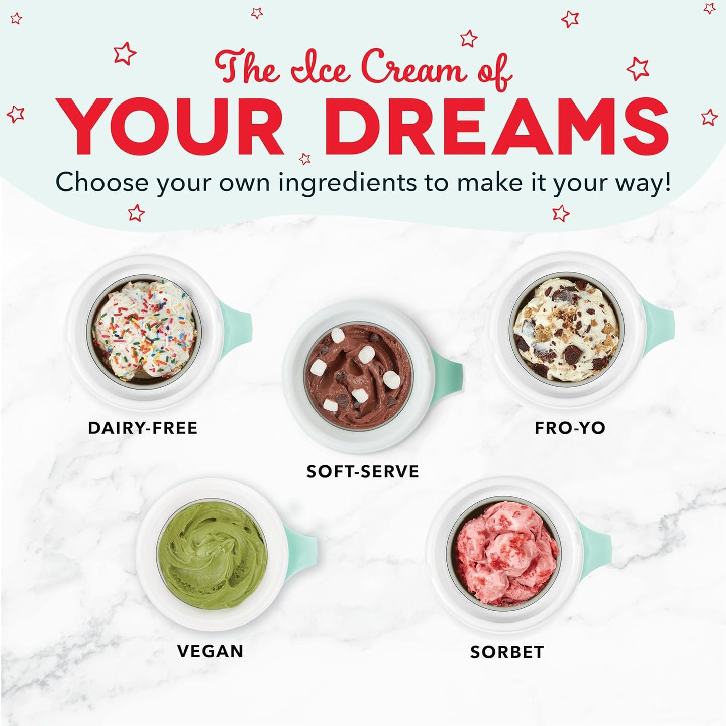 Compact Ice Cream Maker with Dual Bowls β Homemade Gelato, Sorbet & Frozen Yogurt (Aqua)