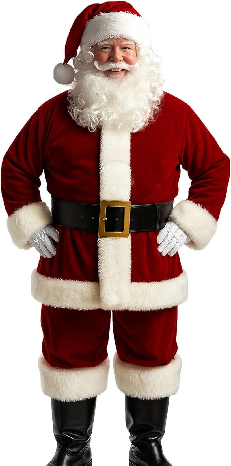 Deluxe Santa Claus Costume for Adults – 11-Piece Men’s Red Velvet Christmas Suit with Beard, Hat & Accessories