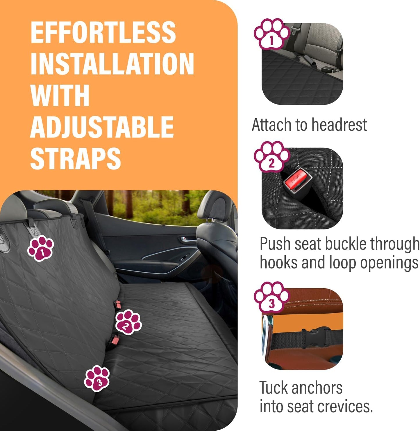 Waterproof Dog Car Seat Cover – Non-Slip Hammock Protector for Cars & SUVs (53" x 56")