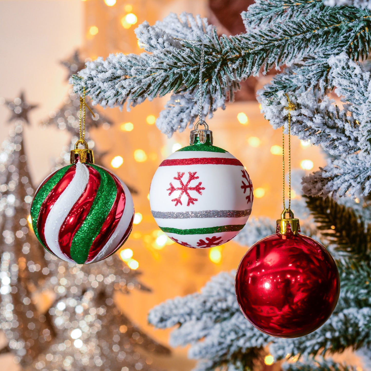 Valery Madelyn Classic Christmas Ornament Collection – Shatterproof Red, Green & White Holiday Ball Decorations