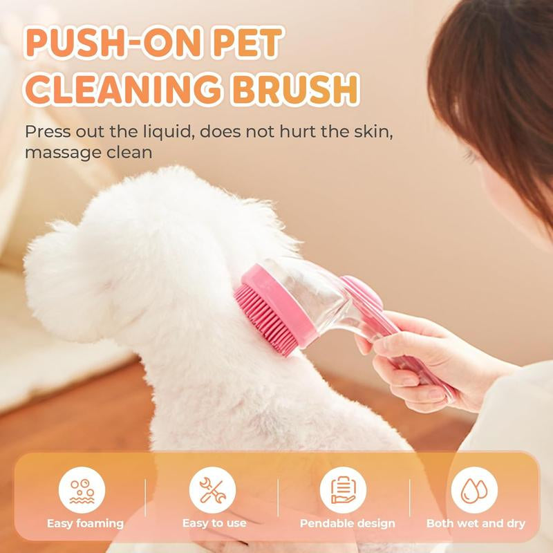 Pet Grooming Bath Brush – Shampoo Dispenser Scrubber for Dogs & Cats, Perfect for Long or Short Hair
