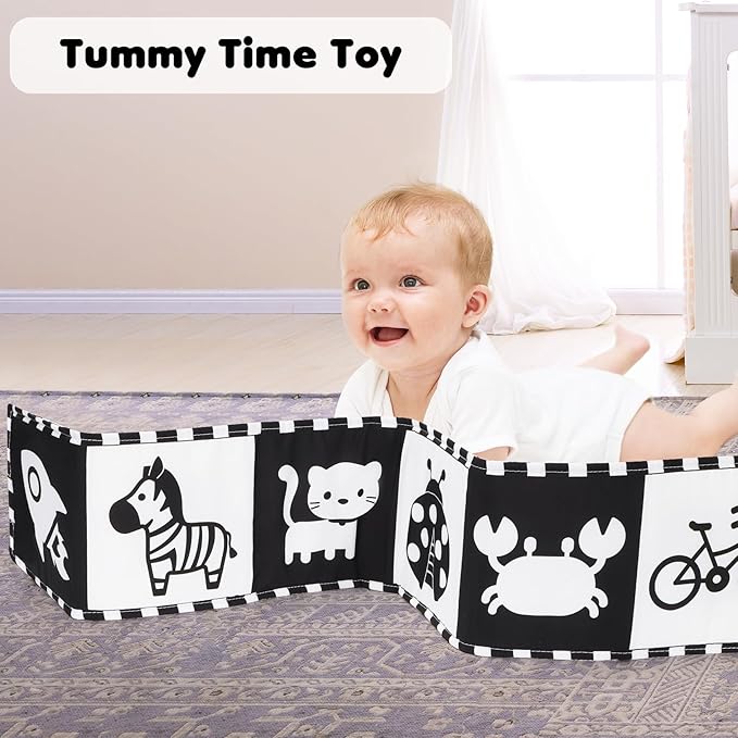 Black and White Tummy Time High Contrast Newborn Toys 0-3 Months, Soft Baby Book, Visual Stimulation Montessori Sensory Infant Toys 0-6-12 Months, Shower Gift for Boys Girls