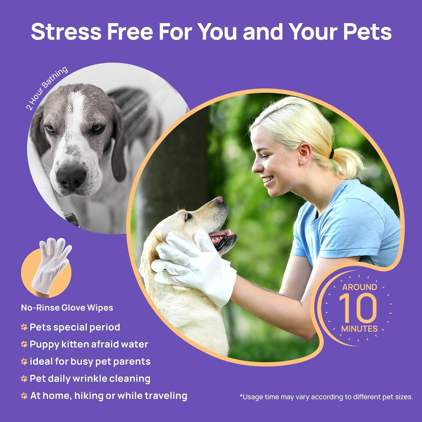 Cleaning Deodorizing Glove Wipes for Dogs & Cats, Vet Recommended Hypoallergenic Hydrating & Nourish Fur Pet Grooming Glove Wipes, Pet Bathing Wipes for Horse Coat Care,6Pcs Coconut Scent