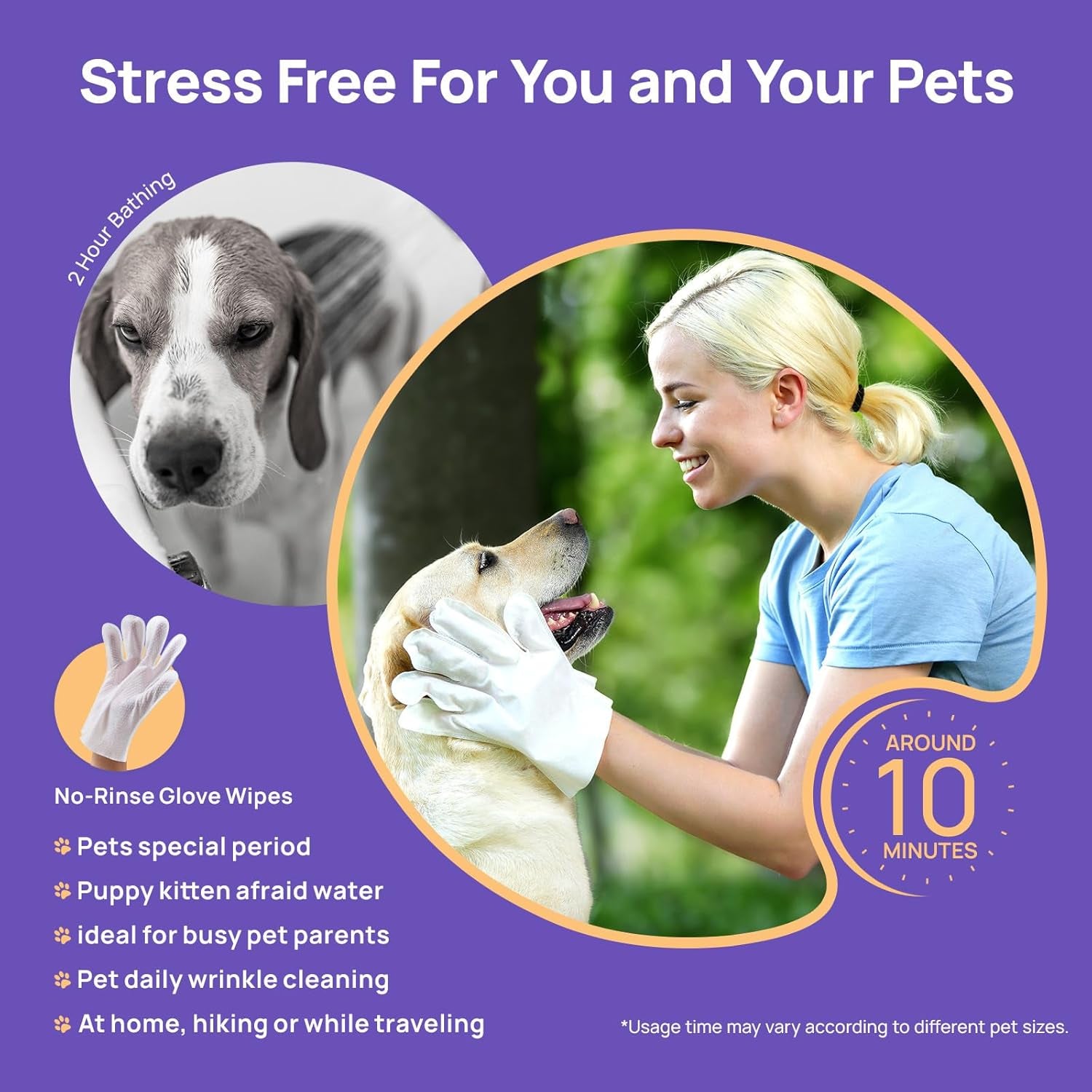 Cleaning Deodorizing Glove Wipes for Dogs & Cats, Vet Recommended Hypoallergenic Hydrating & Nourish Fur Pet Grooming Glove Wipes, Pet Bathing Wipes for Horse Coat Care,6Pcs Coconut Scent