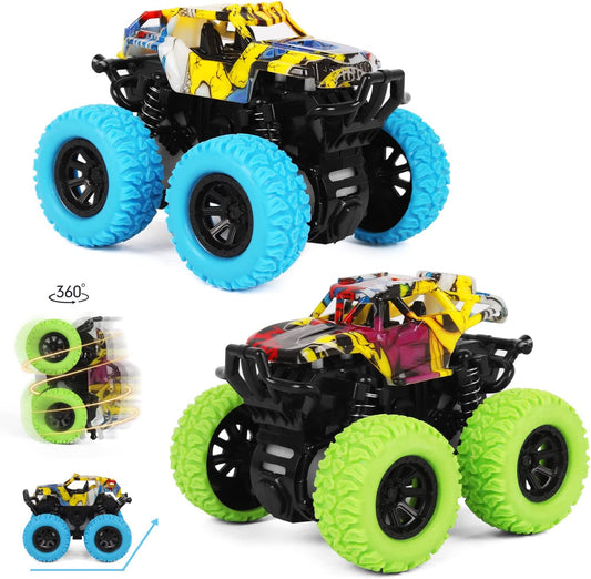 2-Pack Monster Truck Toys – Friction Powered 360° Rotating Stunt Cars for Toddlers and Kids Ages 2–4, Push and Go Trucks for Boys & Girls