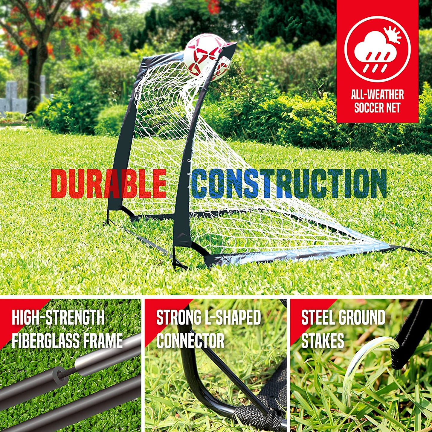 4Ftx3Ft Easy Fold-Up Portable Training Soccer Goal, 36" D X 48" W X 36" H