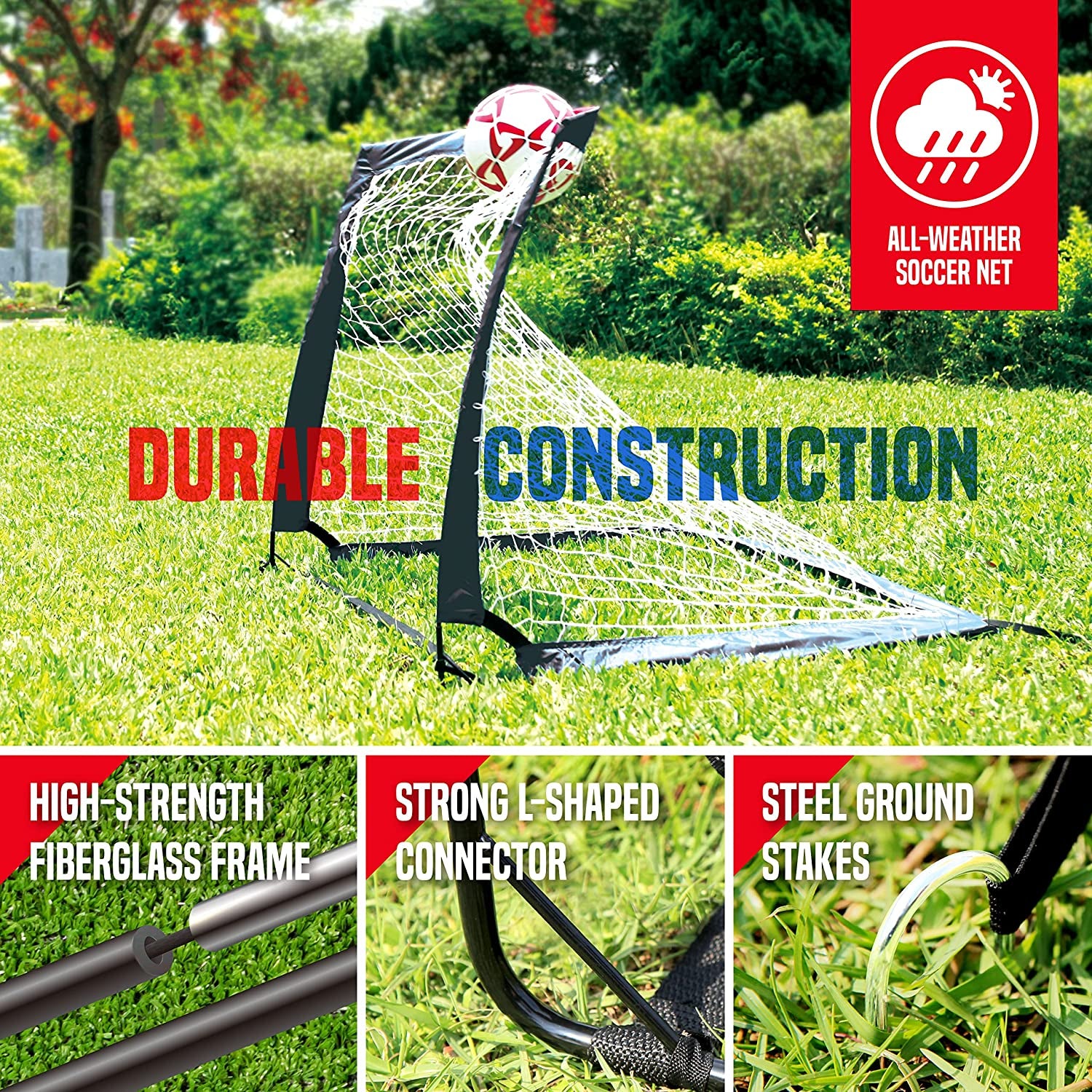 4Ftx3Ft Easy Fold-Up Portable Training Soccer Goal, 36" D X 48" W X 36" H