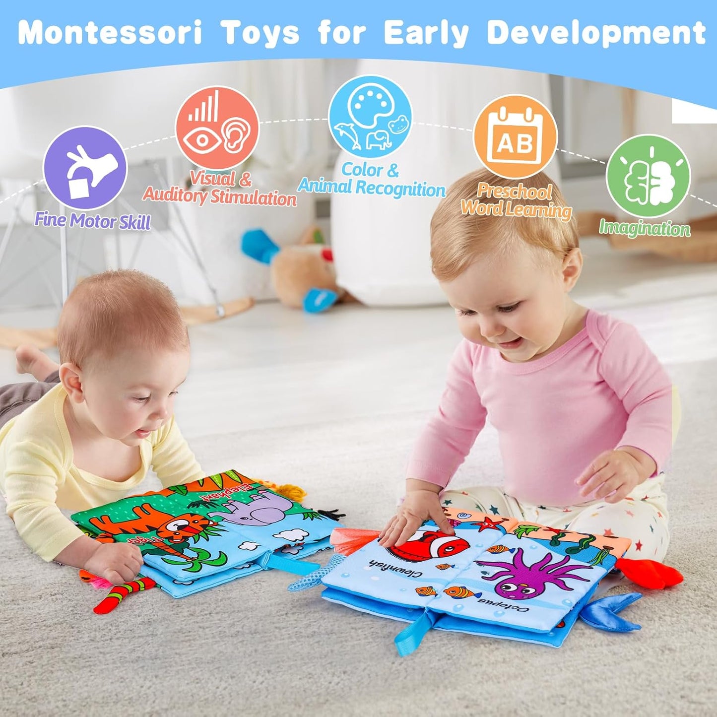 Premium 2-Pack Baby Touch & Feel Crinkle Books – Jungle & Ocean Sensory Toys for Newborns (0–12 Months)