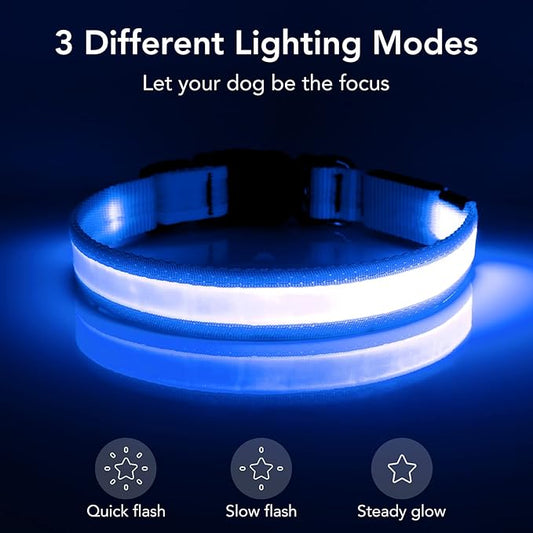 LED Dog Collar – USB Rechargeable Light-Up Safety Collar for Dogs, Adjustable Super Bright Glow for Night Walking (Pink and Blue)