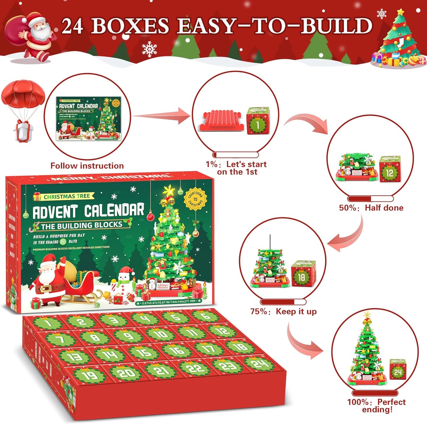 🎄 2025 Christmas Tree Building Block Advent Calendar – 24-Day Countdown Toy Set with Lights, Fun Holiday Gift for Kids & Adults