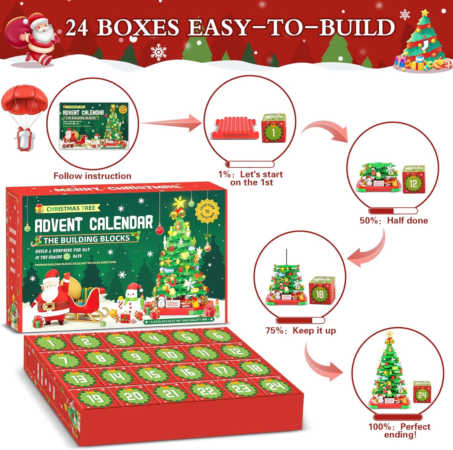 🎄 2025 Christmas Tree Building Block Advent Calendar – 24-Day Countdown Toy Set with Lights, Fun Holiday Gift for Kids & Adults