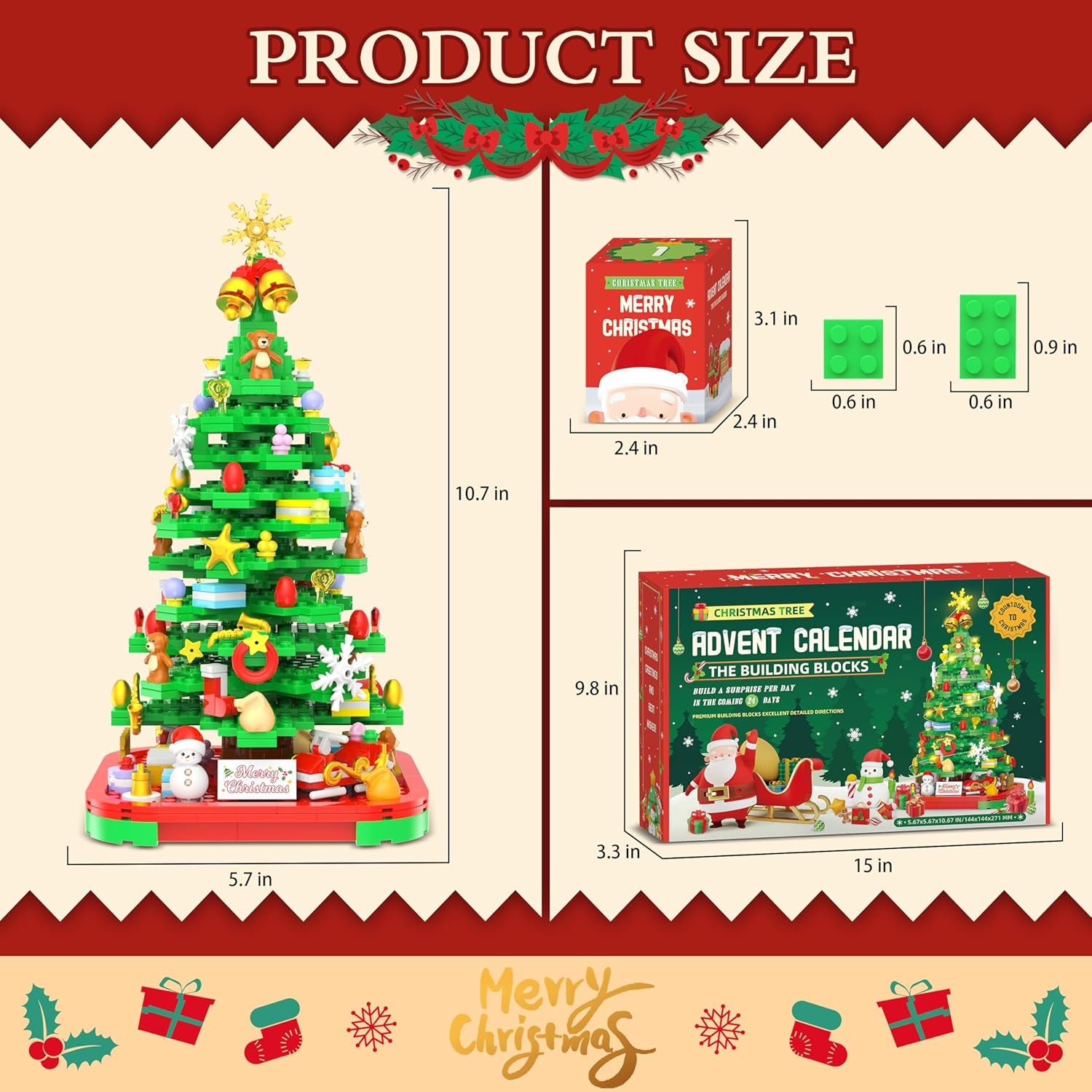 🎄 2025 Christmas Tree Building Block Advent Calendar – 24-Day Countdown Toy Set with Lights, Fun Holiday Gift for Kids & Adults