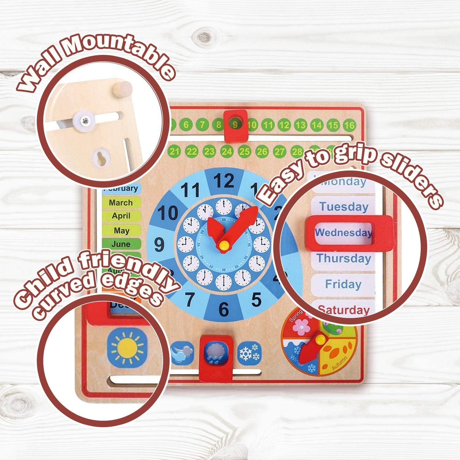 Montessori Wooden Calendar & Clock – Educational Busy Board Toy for Toddlers 3–4 Years | Preschool Learning Gift for Boys & Girls