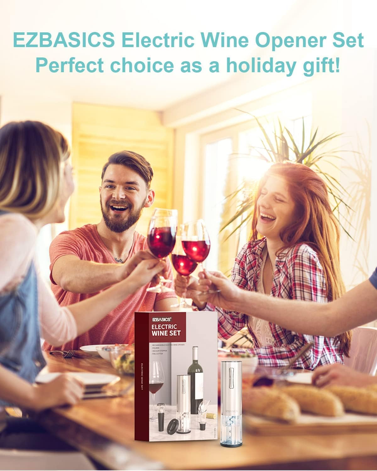 Automatic Electric Wine Opener Kit – Rechargeable Bottle Opener with Foil Cutter, Aerator Pourer & Wine Preserver Stopper- Silver