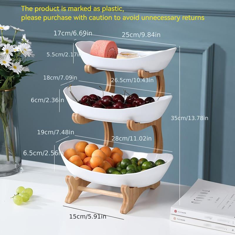 3-Tier Bamboo Fruit Basket Stand – Large Capacity Countertop Storage Rack for Fruit, Snacks, Bread & Candy
