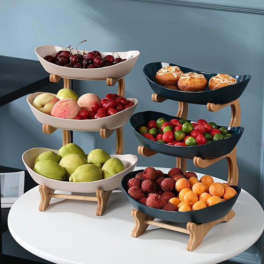3-Tier Bamboo Fruit Basket Stand – Large Capacity Countertop Storage Rack for Fruit, Snacks, Bread & Candy