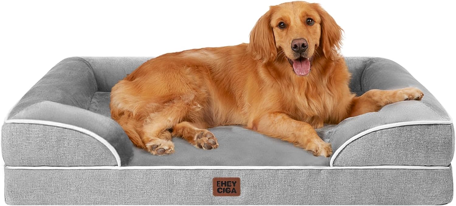 Orthopedic Dog Bed – Waterproof Memory Foam Pet Couch with Bolster Sides, Non-Slip Bottom & Washable Removable Cover (Small, Medium, Large)