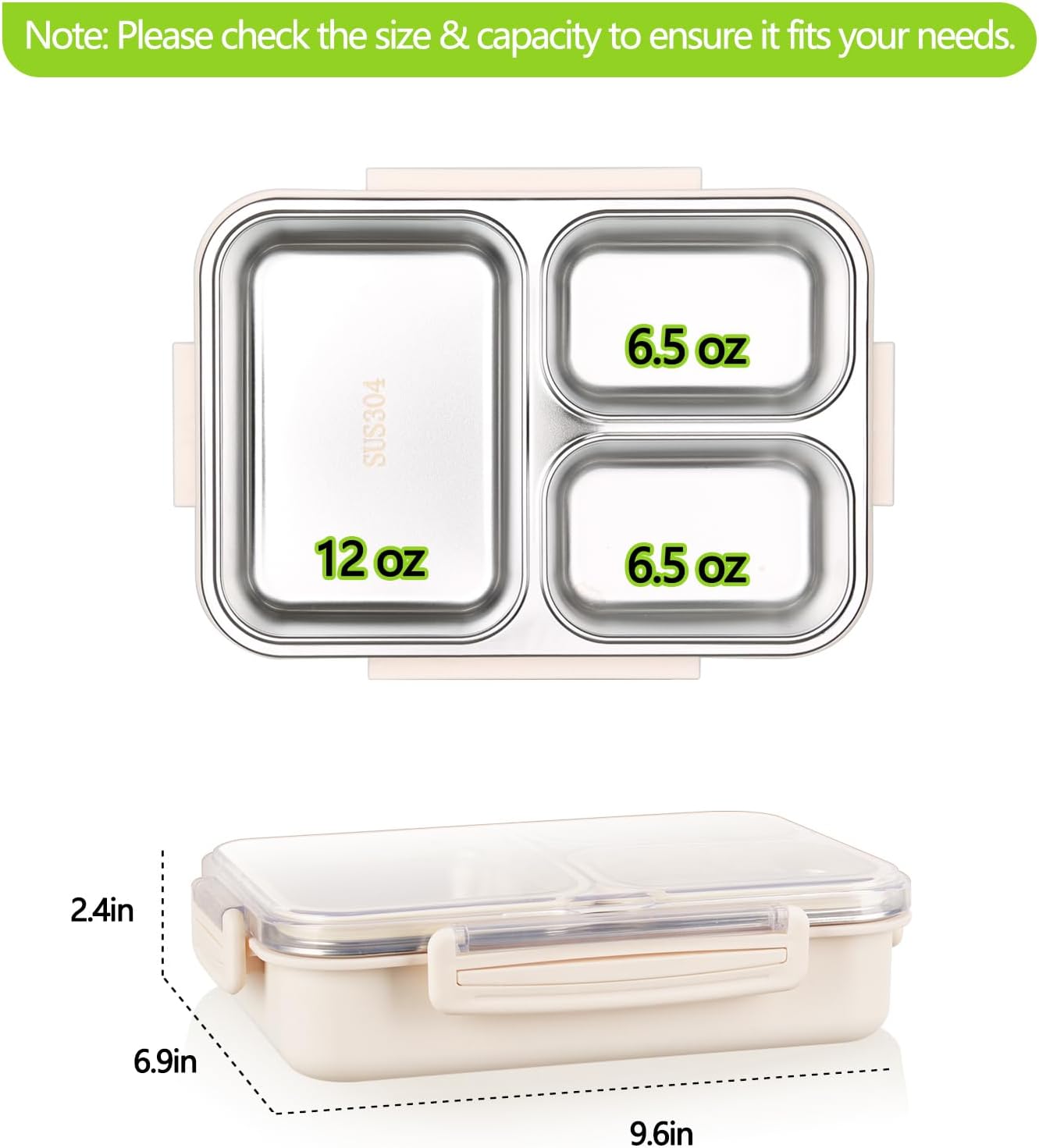 Stainless Steel Lunch Box | Leakproof 3-Compartment Container (Beige & Blue)