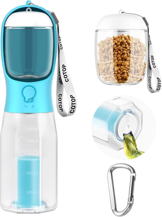 20oz Portable Dog Water Bottle – Leakproof Pet Dispenser with Food Container & Poop Bag Holder for Walking, Hiking & Travel (Multi Colors)
