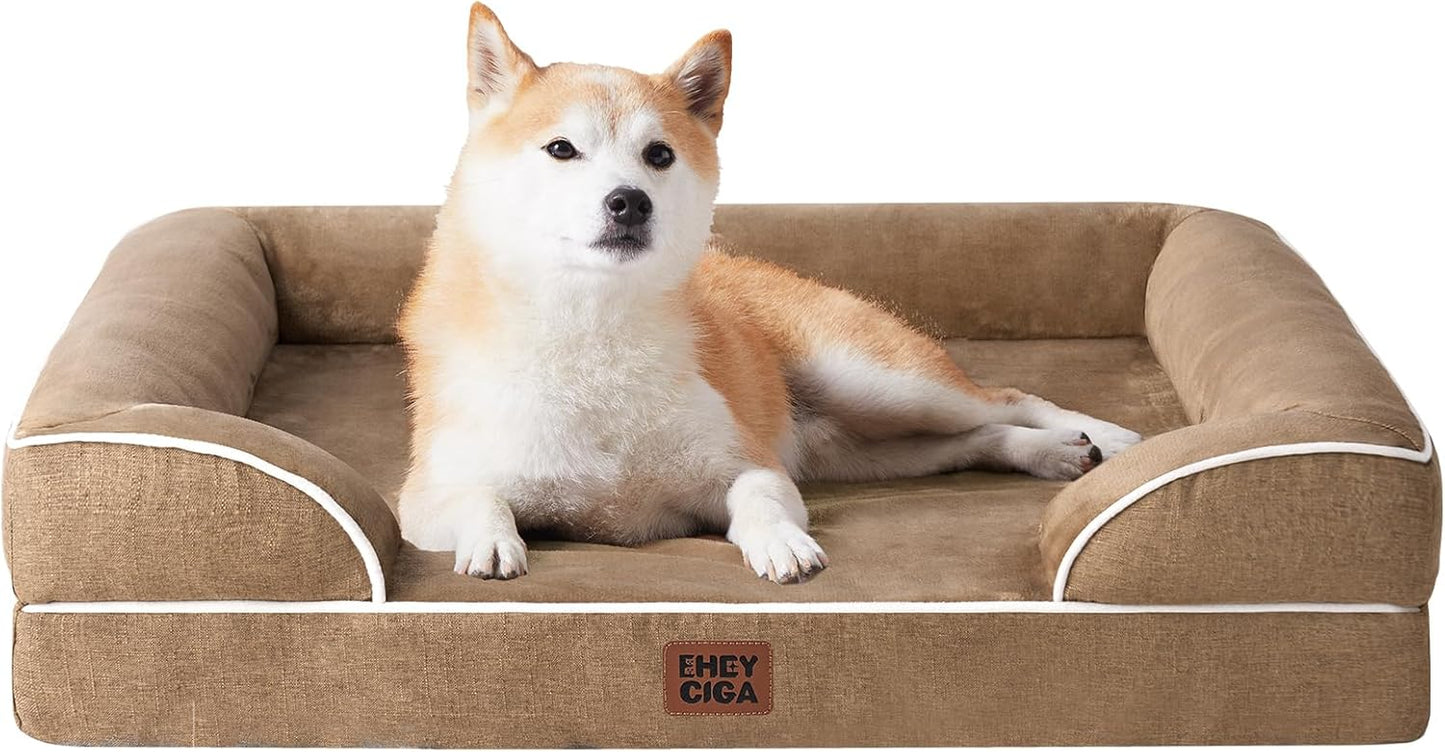 Orthopedic Dog Bed for Small Dogs, Waterproof Memory Foam Small Pet Beds with Sides, Non-Slip Bottom and Egg-Crate Foam Medium Dog Couch Bed with Washable Removable Cover, Grey