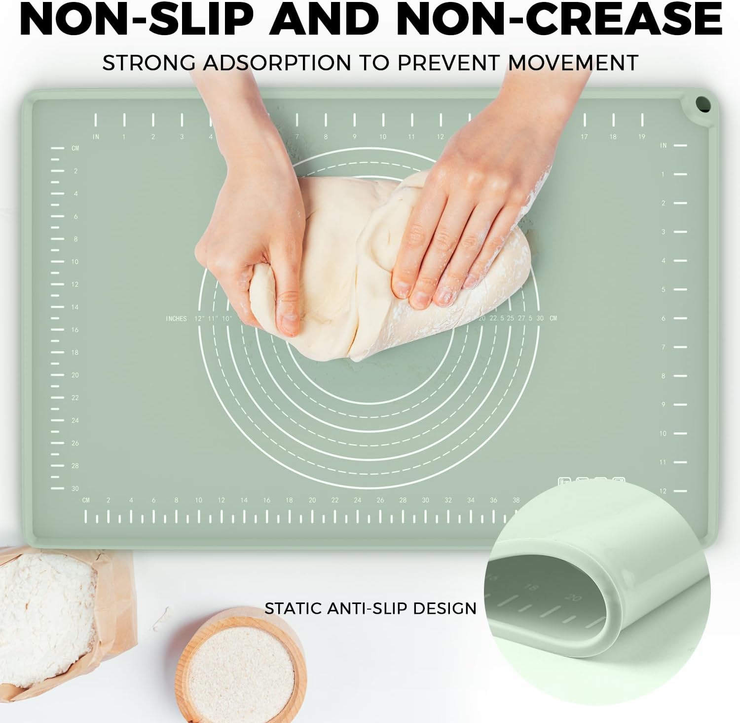 Silicone Baking Mat 28" X 20", Extra Thick Dough Rolling Mat with Measurements and Edge Heightening, Non-Stick Food Grade Silicone Pastry Mat for for Pastry, Bread, Cookies, Pizza, Fondant, Pasta