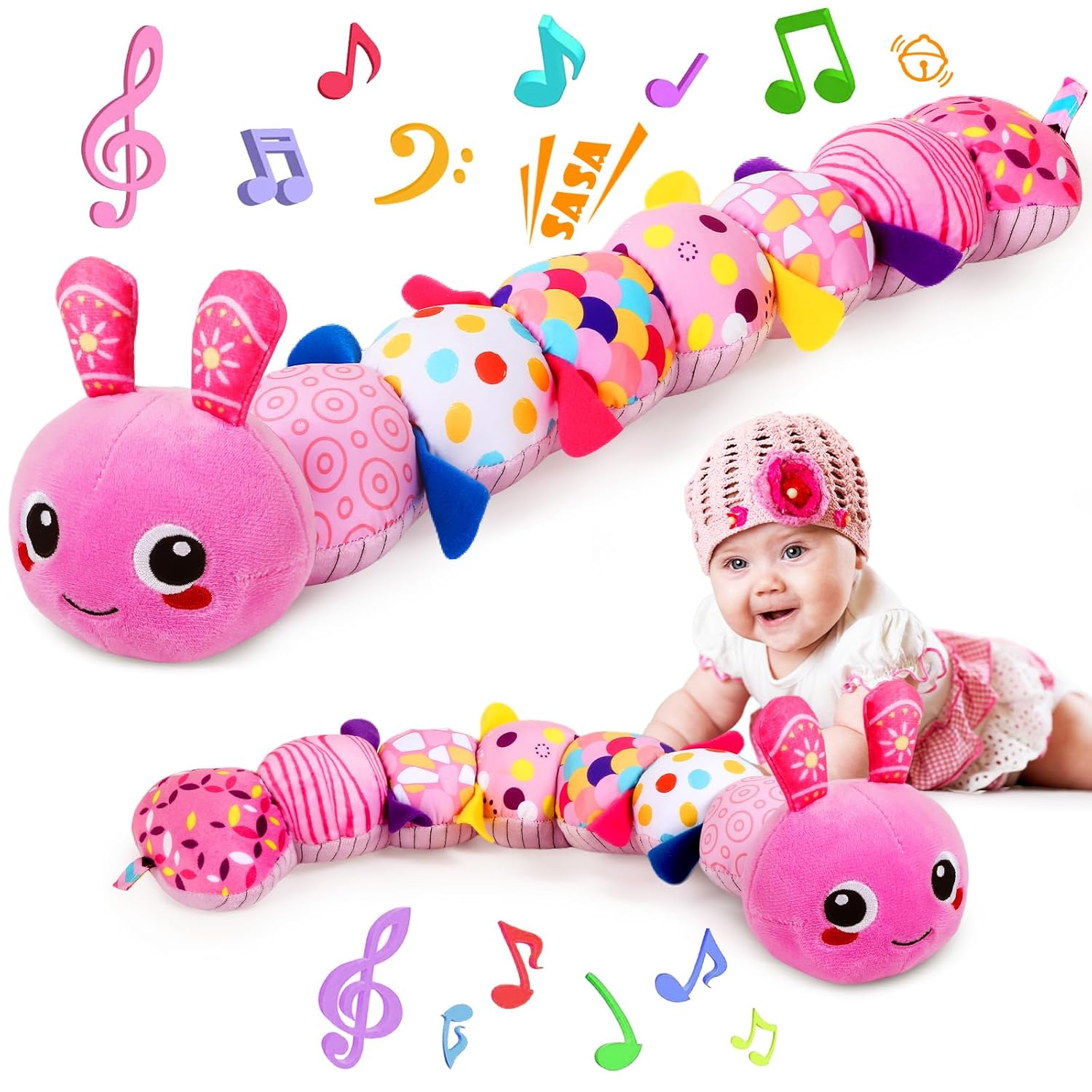 Soft Baby Plush Toy with Sounds – Sensory Crinkle Rattle Animal for Early Development & Tummy Time Play (0–12 Months)