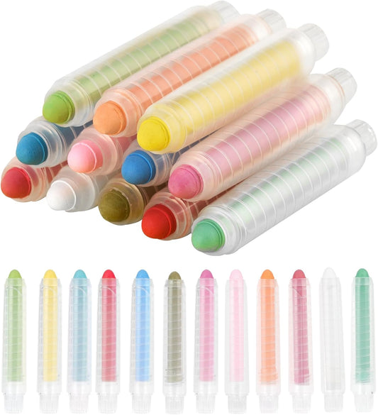 Colorful Washable Sidewalk Chalk for Kids – Dustless Non-Toxic Drawing Chalk with Holder, 12 Pack for Outdoor & Indoor Fun