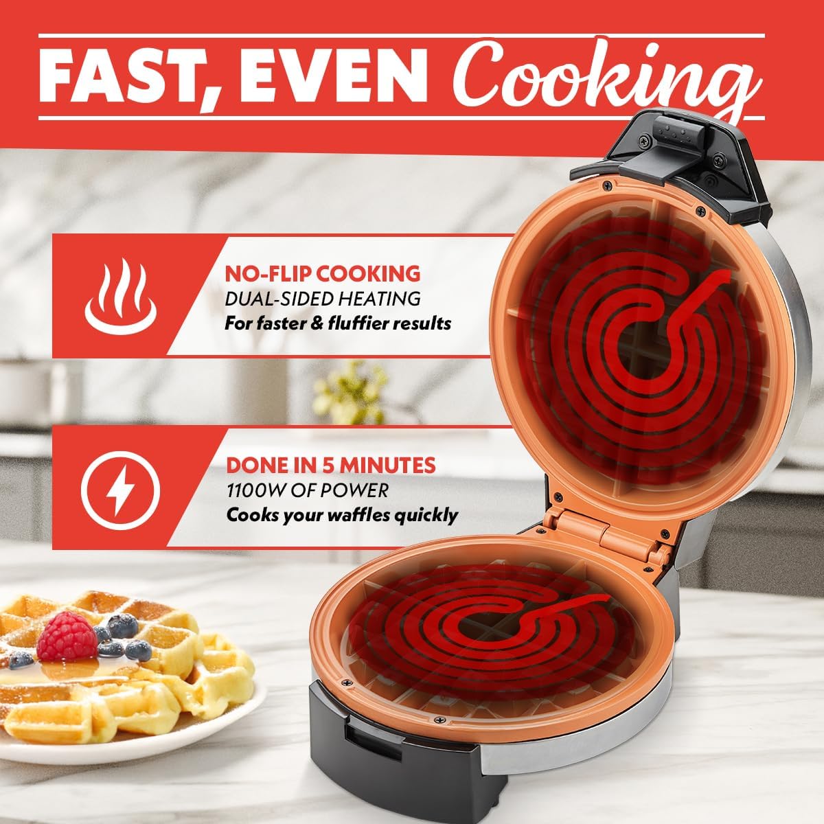 Waffle Maker with Nonstick Plates | Adjustable Browning Control