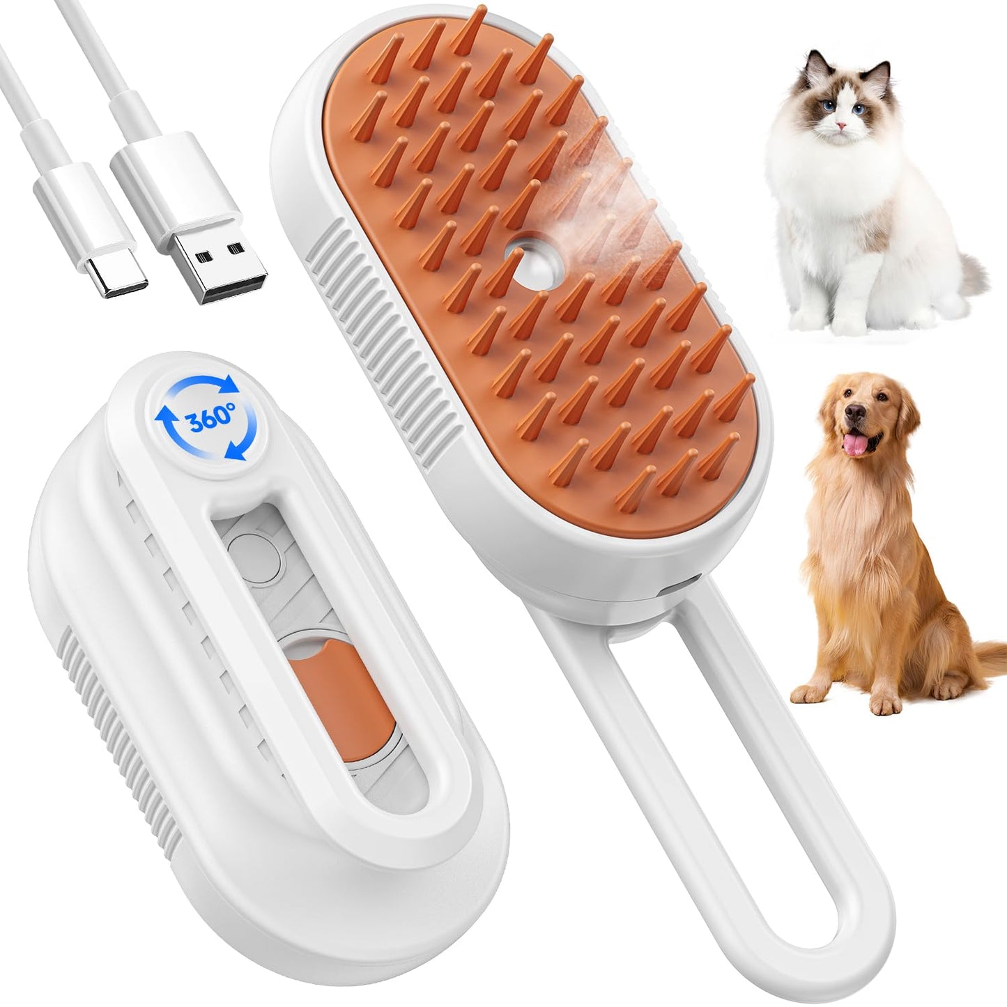 Steam Pet Grooming Brush – 4-in-1 Deshedding, Detangling & Massage Brush
