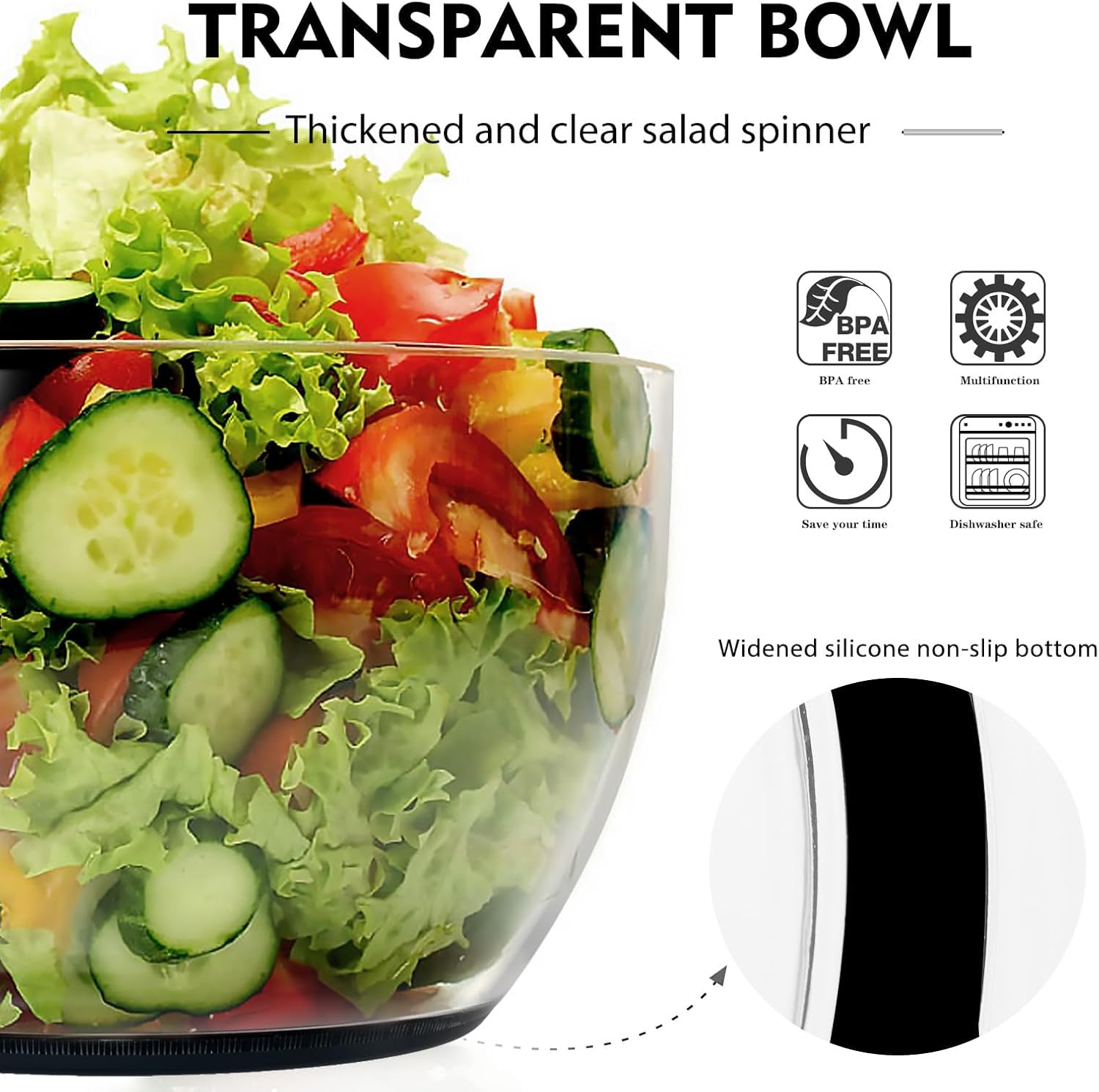  Fresh & Crisp Every Time – One-Hand Salad Spinner 6.3QT for Lettuce, Vegetables & Fruits, Easy Press & Quick-Dry Design