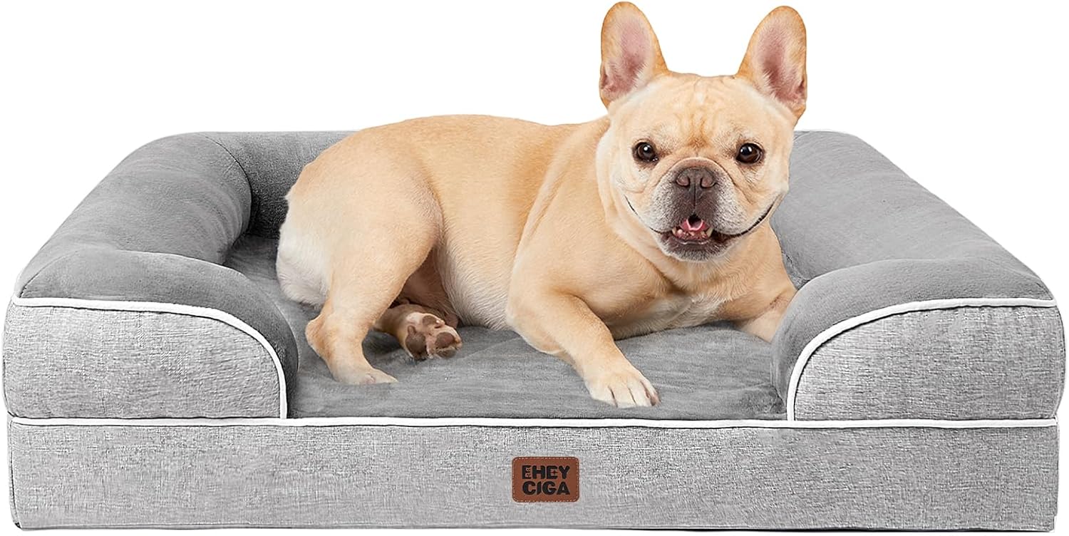 Orthopedic Dog Bed – Waterproof Memory Foam Pet Couch with Bolster Sides, Non-Slip Bottom & Washable Removable Cover (Small, Medium, Large)