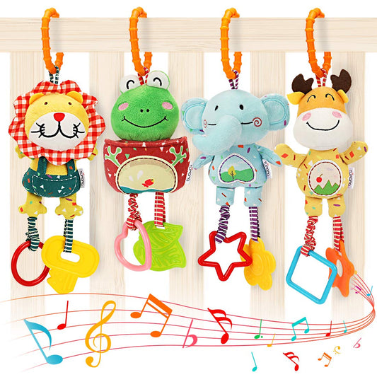 Plush Baby Rattle Toy Set – 4-Pack Soft Handbell Toys for Newborns & Infants, Stroller & Car Seat Hanging Toys for Early Development (0–12 Months)