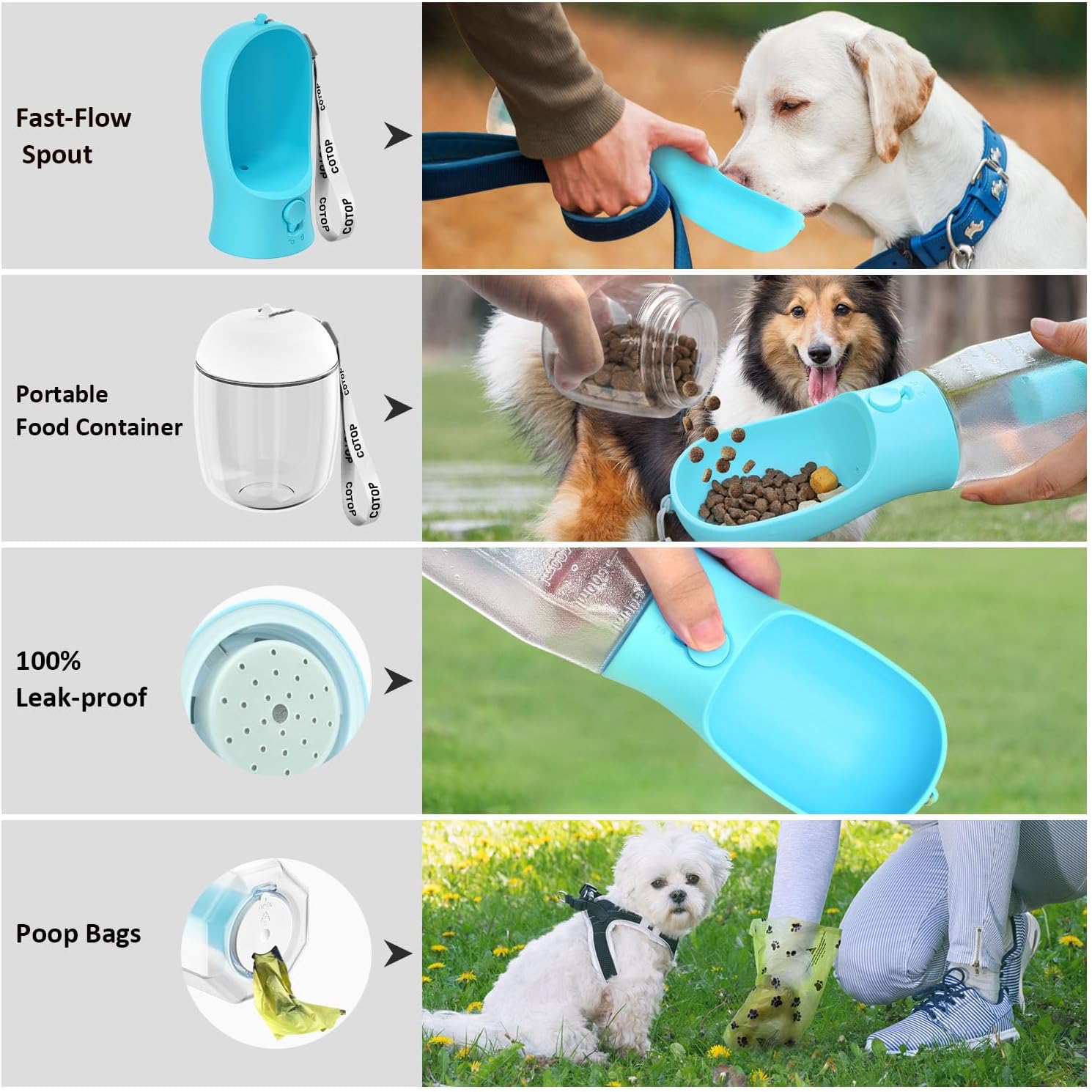 20oz Portable Dog Water Bottle – Leakproof Pet Dispenser with Food Container & Poop Bag Holder for Walking, Hiking & Travel (Multi Colors)