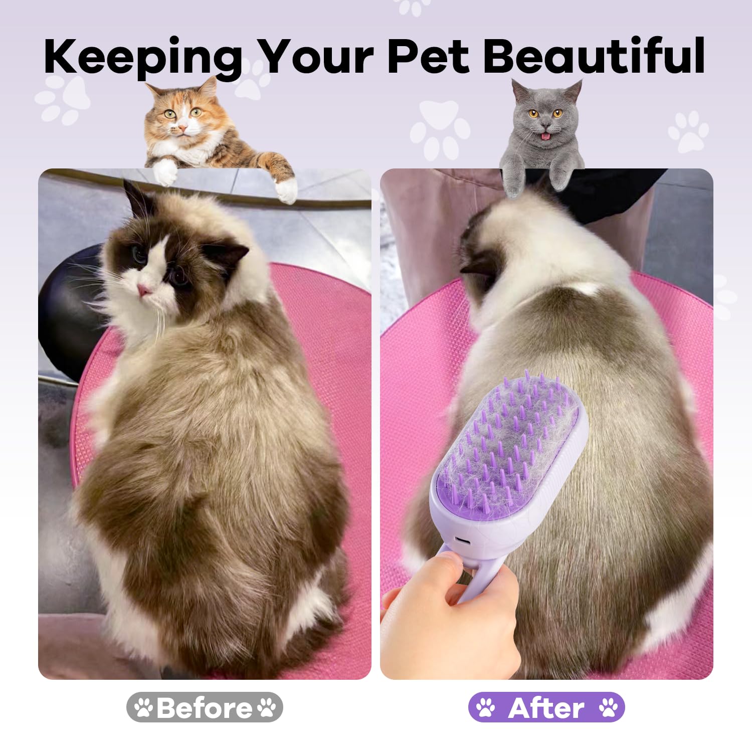 Steam Pet Grooming Brush – 4-in-1 Deshedding, Detangling & Massage Brush