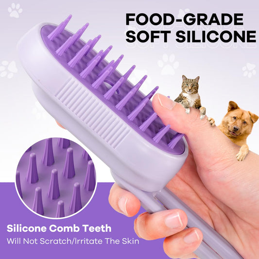 Steam Pet Grooming Brush – 4-in-1 Deshedding, Detangling & Massage Brush