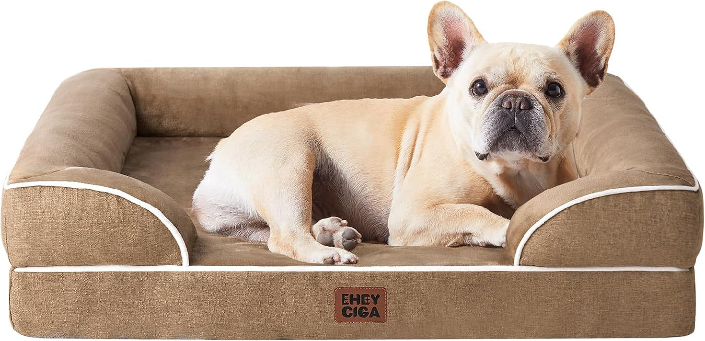 Orthopedic Dog Bed for Small Dogs, Waterproof Memory Foam Small Pet Beds with Sides, Non-Slip Bottom and Egg-Crate Foam Medium Dog Couch Bed with Washable Removable Cover, Grey