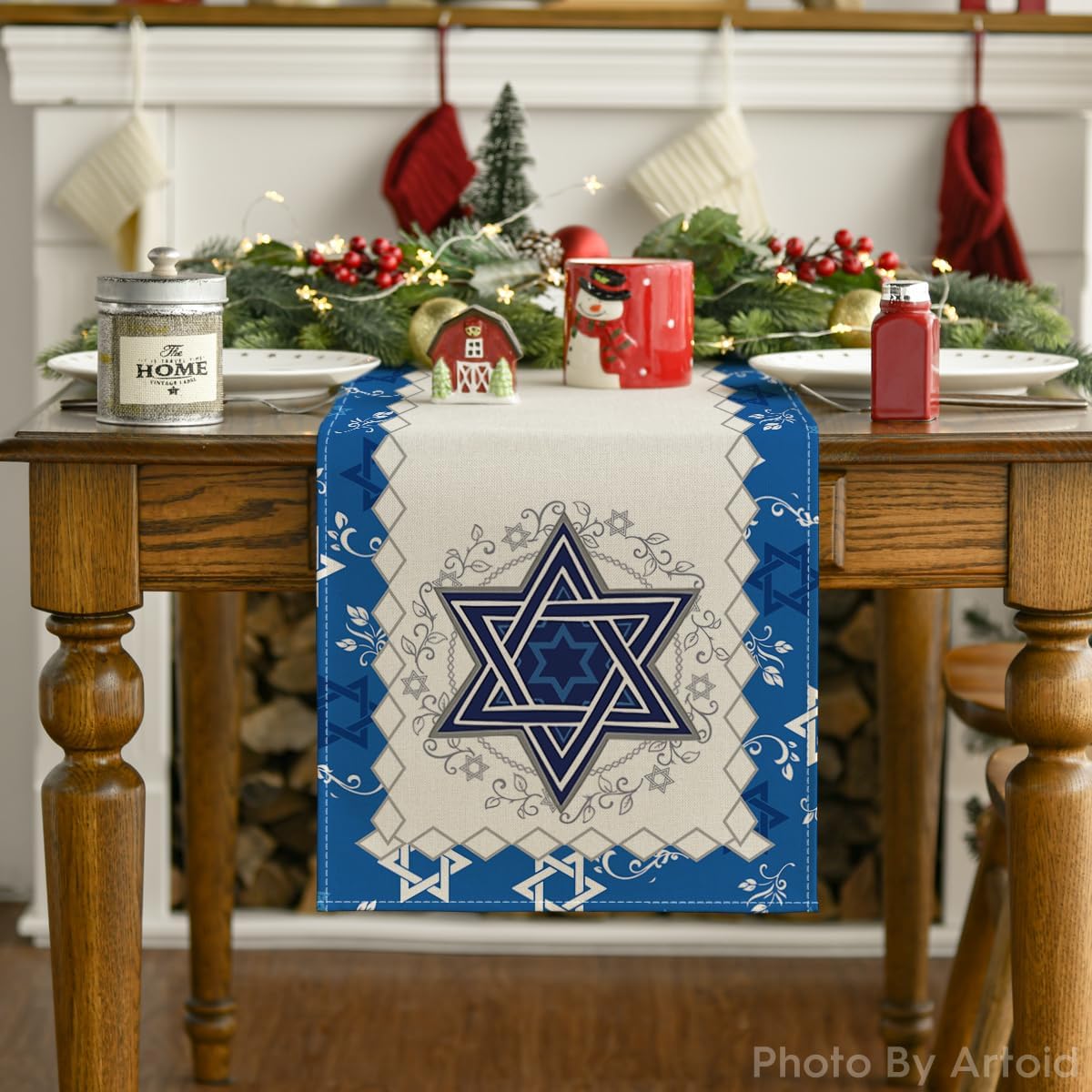 🕎  Elegant Hanukkah Table Runner 🕯️ Star of David Design | Festive Jewish Holiday Décor for Dining Table (multi sizes)